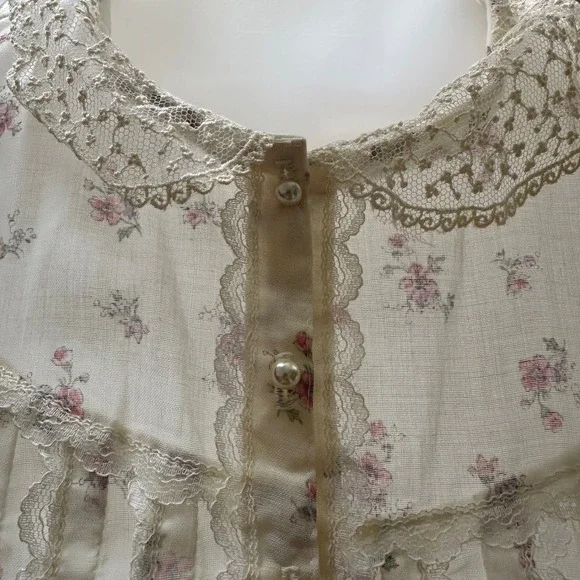 Gunne Sax Jessica McClintock Vintage 70's Dress‎ Women 7 Floral Lace Prairie - Picture 10 of 11